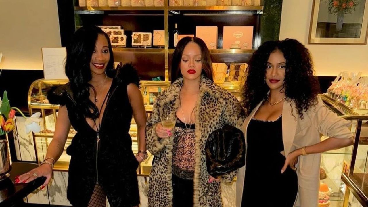 Rihanna Posed in a $1,300 The Attico Lace Camisole with $1,410 Black The Attico Snap Button Jeans – Fashion Bomb Daily